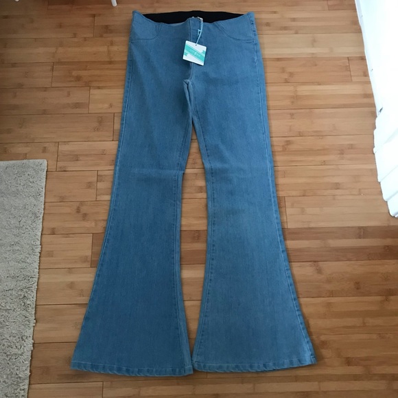 elastic waist bell bottom jeans